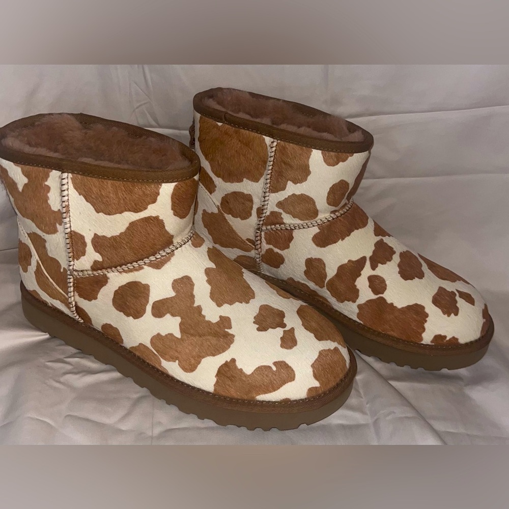 Women’s Ugg Classic Mini Cow Print - Size 10